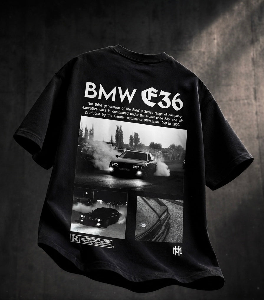 BMW E36 Space black, Back Print Oversized T-shirt (240gsm)